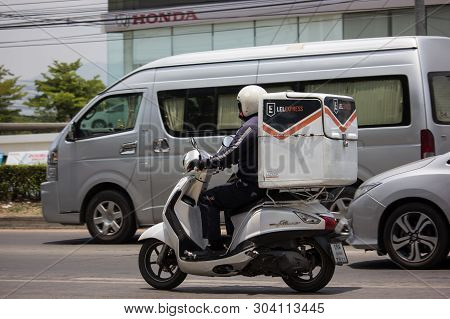 Chiangmai, Thailand - May 21 2019: Lazada Express And Logistics Mini Container Motorcycle. Photo At 