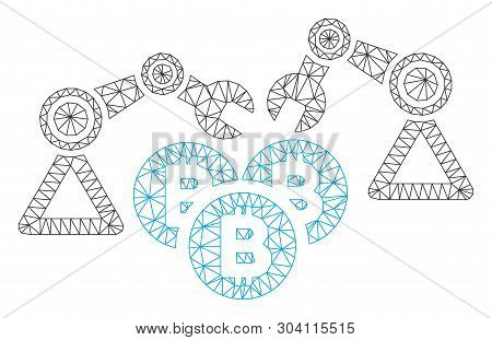 Mesh Bitcoin Mining Robotics Model Icon. Wire Frame Polygonal Mesh Of Vector Bitcoin Mining Robotics