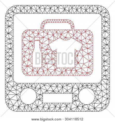 Mesh Baggage Xray Screening Model Icon. Wire Frame Triangular Mesh Of Vector Baggage Xray Screening 