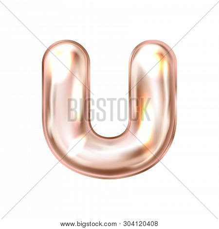 Perl Pink Foil Inflated Alphabet Symbol, Isolated Letter U