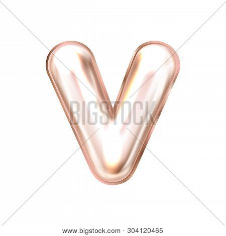 Perl Pink Foil Inflated Alphabet Symbol, Isolated Letter V