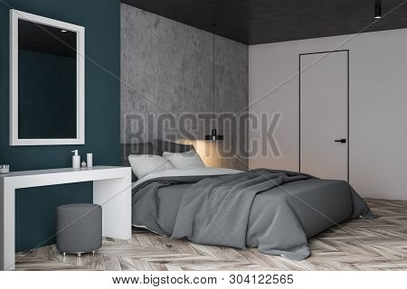 Blue And Concrete Bedroom Corner, Makeup Table