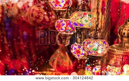 Colorful Background Eid And Ramdan Concept Image Turkish And Arabic Traditional Hanging Light Lamp