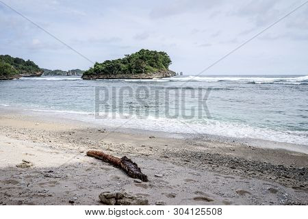 Beautiful Sea Wave At Tiga Warna Beach In Malang, East Java, Indonesia. Beautiful Beach Landscape.