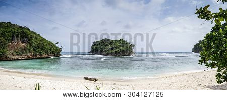 Beautiful Sea Wave At Tiga Warna Beach In Malang, East Java, Indonesia. Beautiful Beach Landscape.