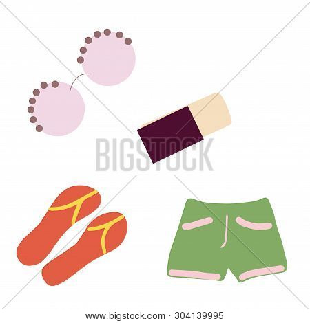 Vector Illustration Top View. Flat Lay Concept. Open Packed Suitcase. Advertising, Poster, Banner An