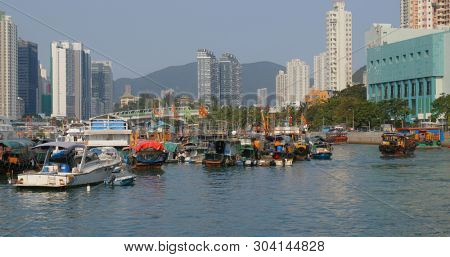 Aberdeen, Hong Kong 12 May 2019: Hong Kong fishing port inside typhoon shelter