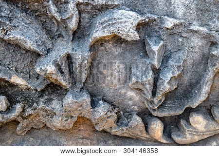 The Element Of The Gate Of Hadrian On The Ground Near The Gate. Ruins Of Ancient Construction. Hadri