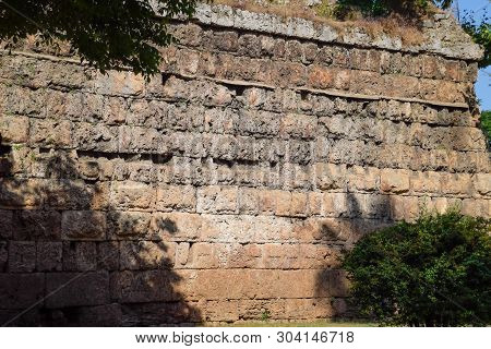 The Wall Near The Gate Of Hadrian, The Texture Of The Stone Walls Of Ancient Stone Blocks. Hadrians 
