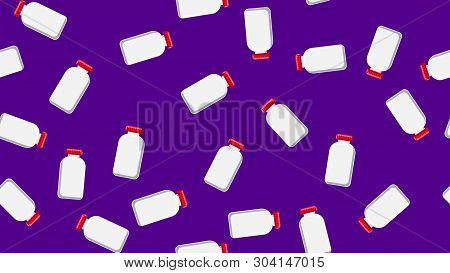Seamless Pattern Texture Of White Plastic Medical Pharmacetic Jars With Lids Of Medication, Drugs On