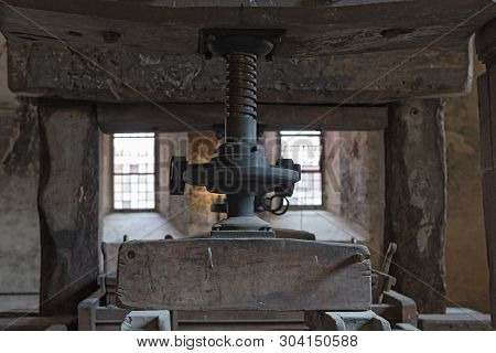 Old Grape Press In The Eberbach Monastery Near Eltville Germany