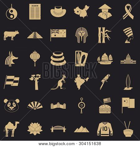 World Icons Set. Simple Style Of 36 World Vector Icons For Web For Any Design