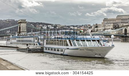 Budapest, Hungary - 24 August, 2018: Big Motor Ship River Adagio T The Danube River