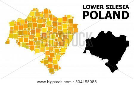 Gold Square Mosaic And Solid Map Of Lower Silesia Province. Vector Geographic Map Of Lower Silesia P