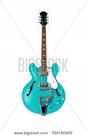 Electric Guitar, Turquoise, 6 String Isolated On White
