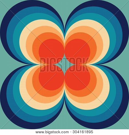 Retro Seamless Pattern, Abstract Repeat Pattern Orange And Blue Circles