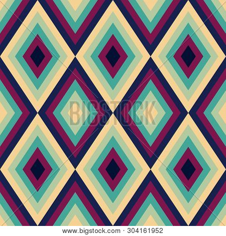 Retro Seamless Pattern, Geometric Rhombus Background Repeat Pattern