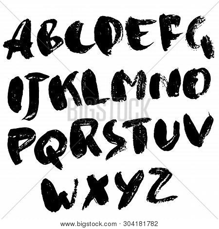 Hand Drawn Dry Brush Lettering. Grunge Style Alphabet. Handwritten Font. Vector Illustration.