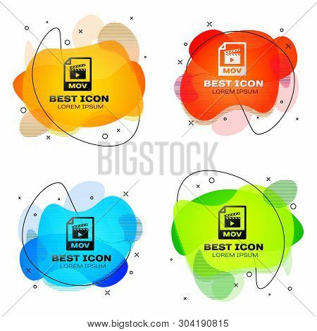 Black Mov File Document Icon. Download Mov Button Icon Isolated. Mov File Symbol. Audio And Video Co