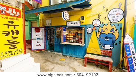 Busan, South Korea - November 25, 2018: One Of The Souvenir Shop In Gamcheon Culture Village, Busan,