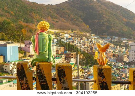 Busan, South Korea - November 25, 2018: The Little Prince And The Fox Statue In Gamcheon Culture Vil
