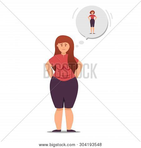Body Mass Index Vector Illustration The Girl Thinks About Losing Weight And Weight Loss. Health Prob