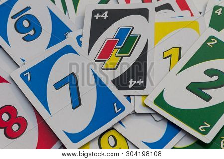 Background Of The Uno Playing Cards. American Card Game