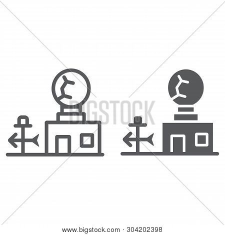 Weather Station Line And Glyph Icon, Anemometer And Forecast, Meteorogical Station Sign, Vector Grap