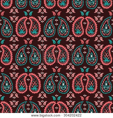 Traditional Medium Scale Colorful Paisley Foulard Vector Seamless Pattern. Oriental Indian Print. Wh