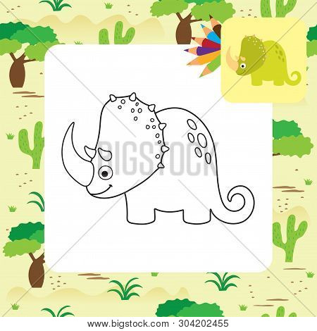 Cute Cartoon Dino Coloring Page. Vector Illustration