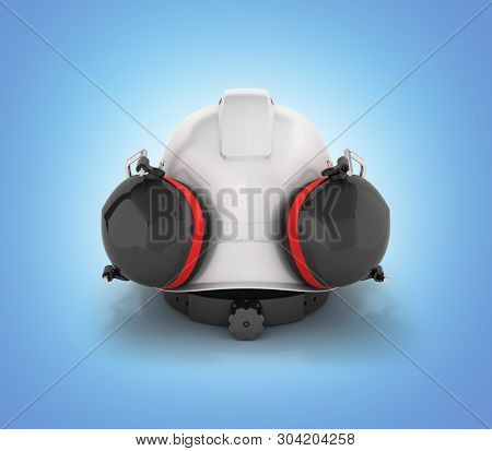 Hard Hat Safety Halmet With Earmuffs Isolated On Blue Gradient Background 3d