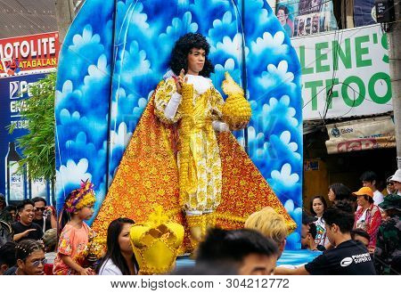 Cebu City , The Philippines - January 20, 2019: Living Man In Authentic Costume Looks Like Santo Nin