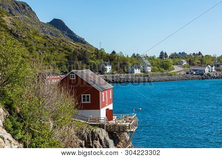 Traditional Architecture In Tind Fishing Village On Lofoten Islands, Nordland. Norway.