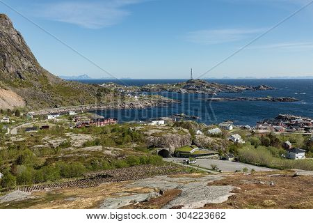 Traditional Architecture In Tind Fishing Village On Lofoten Islands, Nordland. Norway.