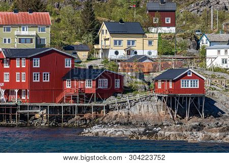 Traditional Architecture In Tind Fishing Village On Lofoten Islands, Nordland. Norway.