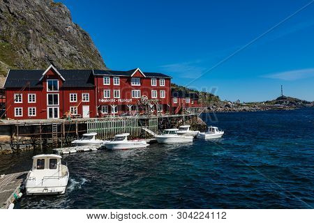 Tind, Norway - May 23, 2019: Traditional Architecture In Tind Fishing Village On Lofoten Islands, No