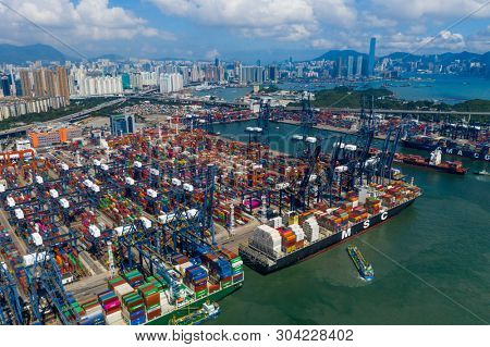 Kwai Chung, Hong Kong 15 May 2019: Kwai Chung Cargo Terminal in Hong Kong city