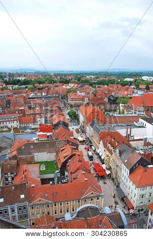 Goettingen, Lower Saxony, Germany - May 29, 2013: The Aerial Panorama View Of The Historical Center 