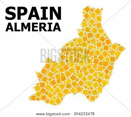 Gold Square Mosaic Vector Map Of Almeria Province. Abstract Mosaic Geographic Map Of Almeria Provinc