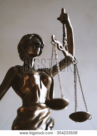 Lady Justice Or Justitia - Blindfolded Figurine Holding Balance Scales - Law Jurisdiction And Impart