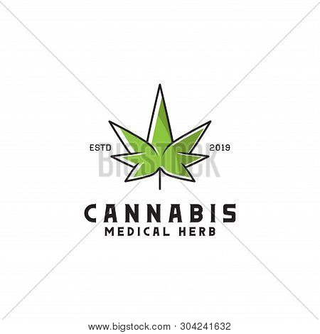 Minimalist Logo For Hemp Medical Herb, Green And Legal Cannabis