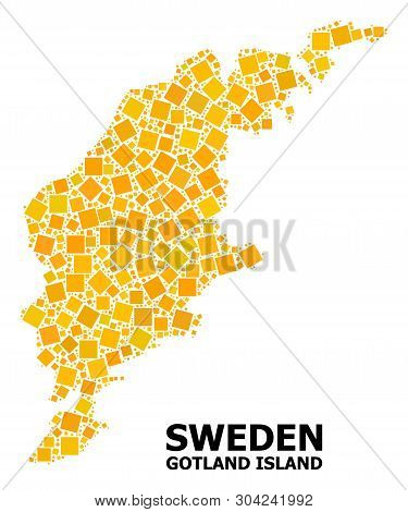 Gold Square Mosaic Vector Map Of Gotland Island. Abstract Mosaic Geographic Map Of Gotland Island Is