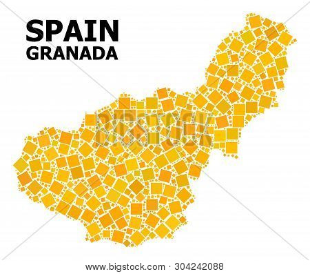 Gold Square Mosaic Vector Map Of Granada Province. Abstract Composition Geographic Map Of Granada Pr