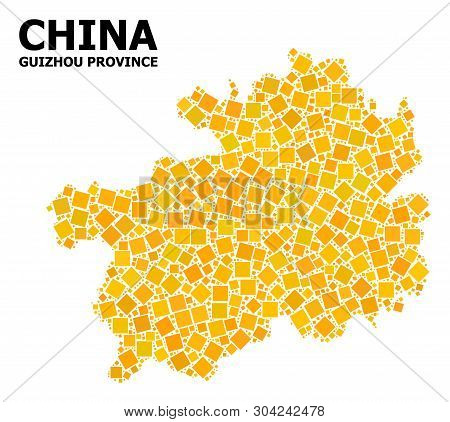 Gold Square Mosaic Vector Map Of Guizhou Province. Abstract Mosaic Geographic Map Of Guizhou Provinc