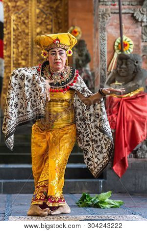 Banjar Gelulung, Bali, Indonesia - February 26, 2019: Mas Village. Play On Stage Setting. Closeup Of