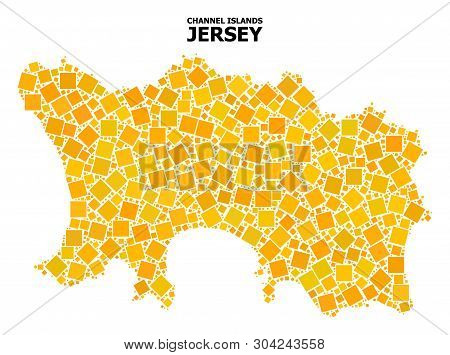 Gold Square Mosaic Vector Map Of Jersey Island. Abstract Mosaic Geographic Map Of Jersey Island Is D