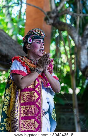 Banjar Gelulung, Bali, Indonesia - February 26, 2019: Mas Village. Play On Stage Setting. Closeup Of