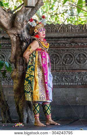 Banjar Gelulung, Bali, Indonesia - February 26, 2019: Mas Village. Play On Stage Setting. Closeup Of