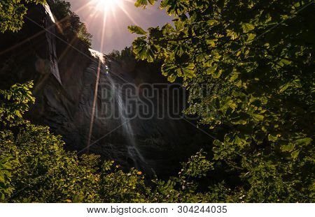 The 404 Foot Hickory Nut Falls In Chimney Rock State Park In North Carolina.