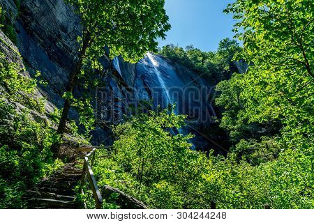 The 404 Foot Hickory Nut Falls In Chimney Rock State Park In North Carolina.